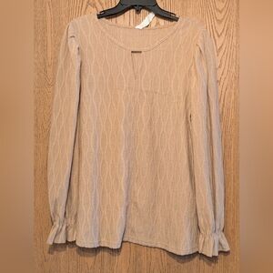 Elegant Tan Women's Top With Cut Out And Jacquard Design